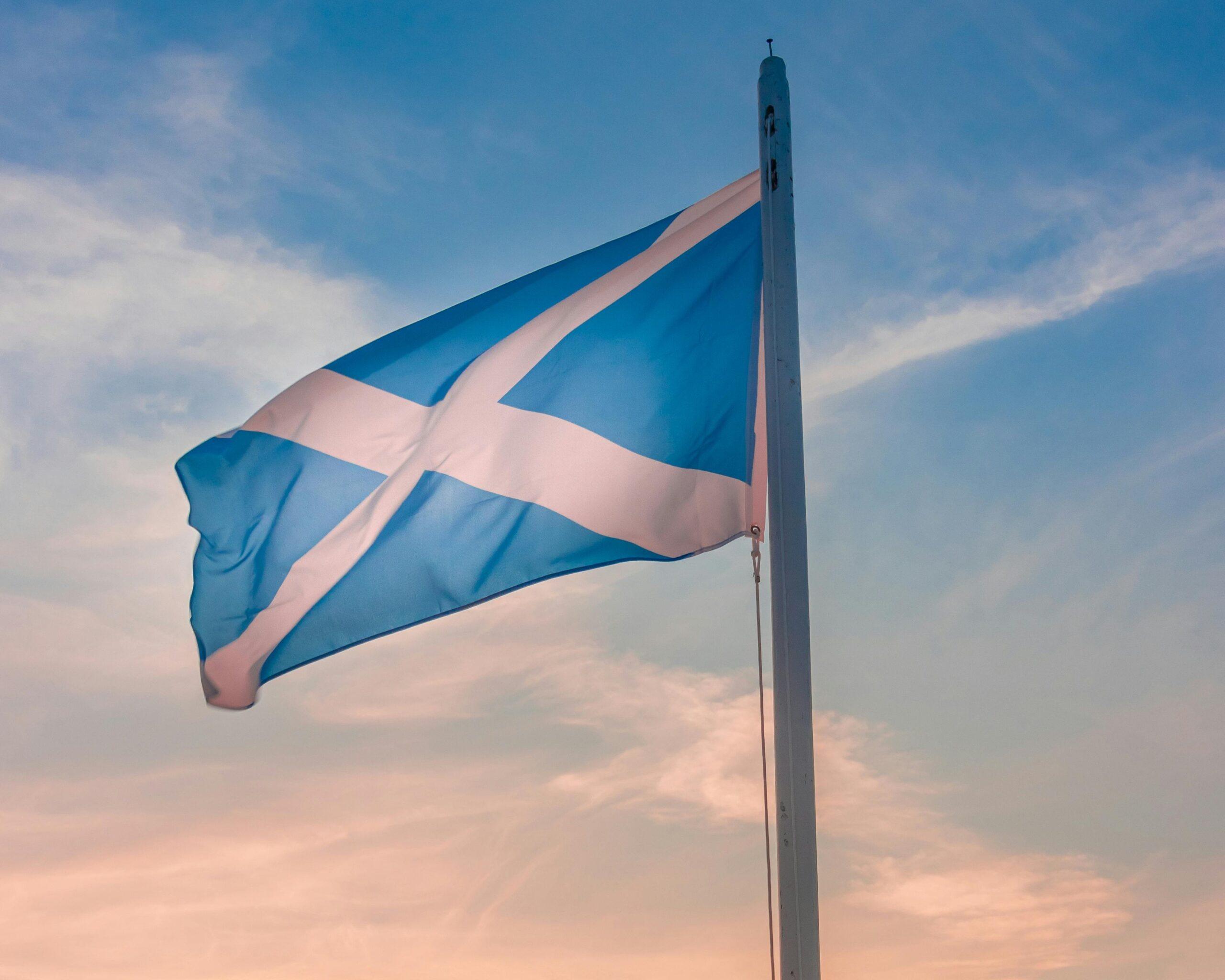 Scottish blue and white flag sky background